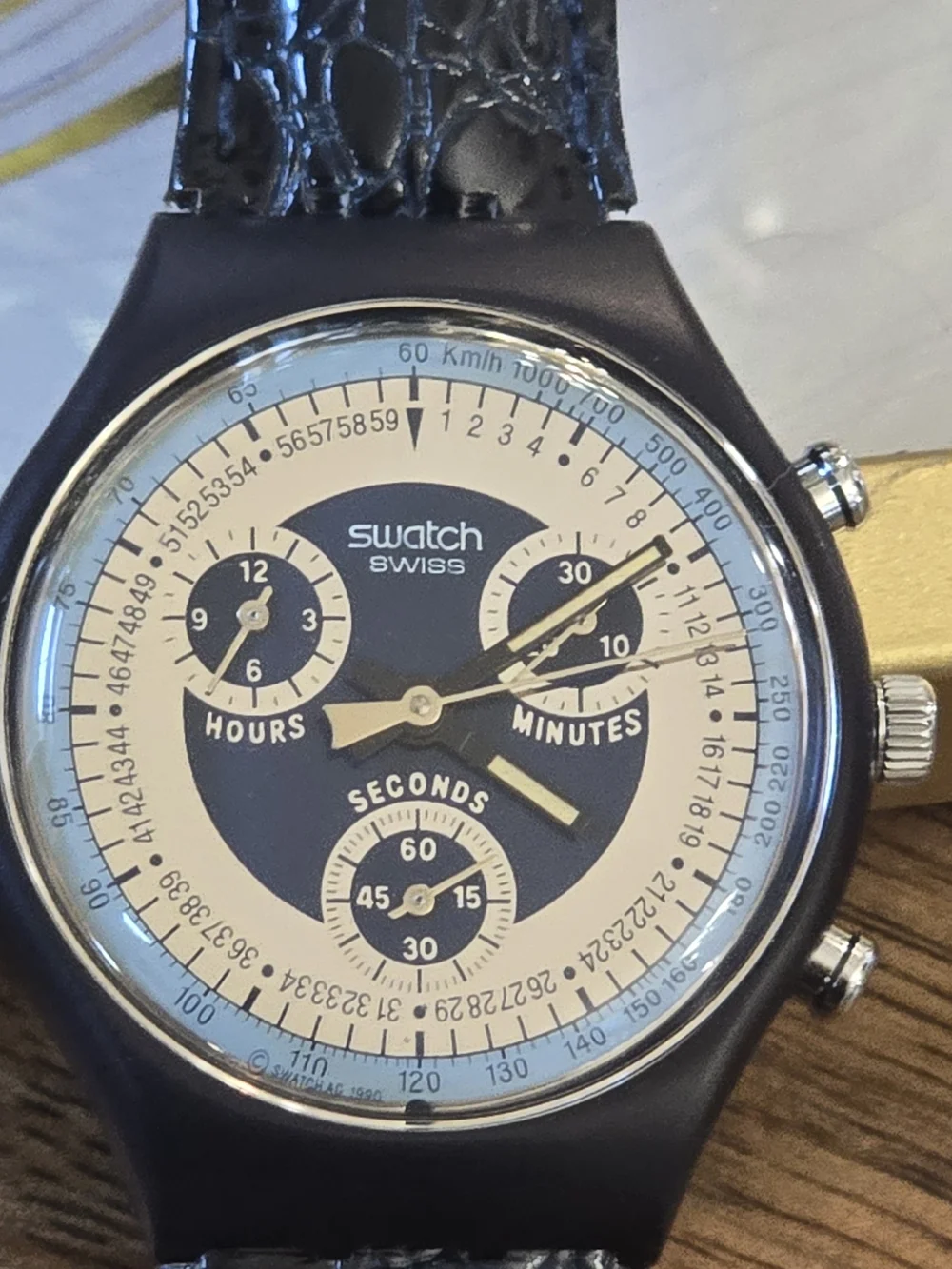Swatch Swiss Black and Cream Chronograph Watch